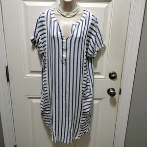 Nottibianche Size L - Striped Blue and White Women's Dress